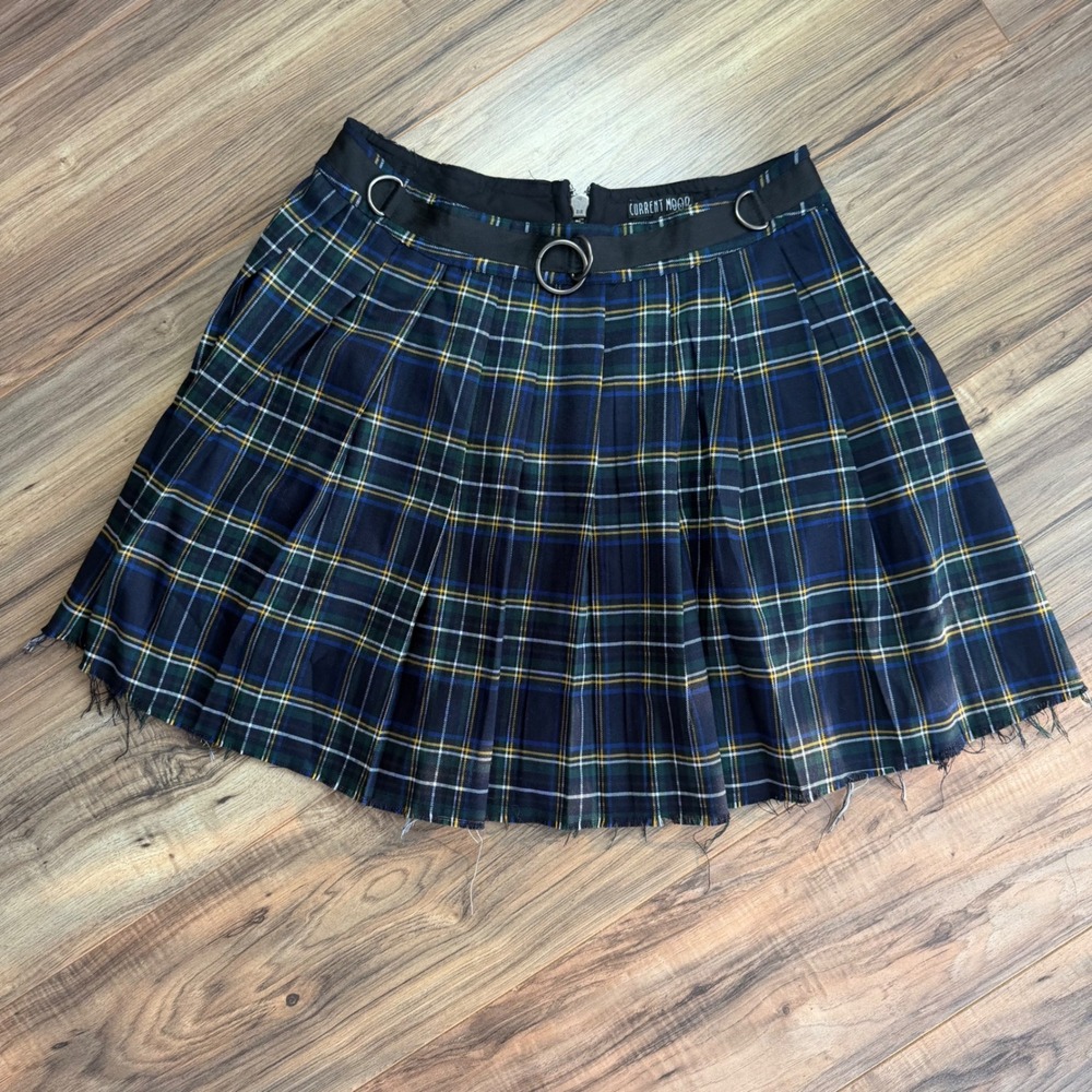 Current Mood Dolls Kill Plaid Pleated Mini Skirt D-Ring L‎ Grunge Punk Romantic